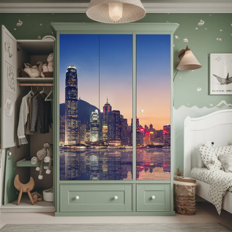 Schrankaufkleber Hongkong panorama bei dämmerung