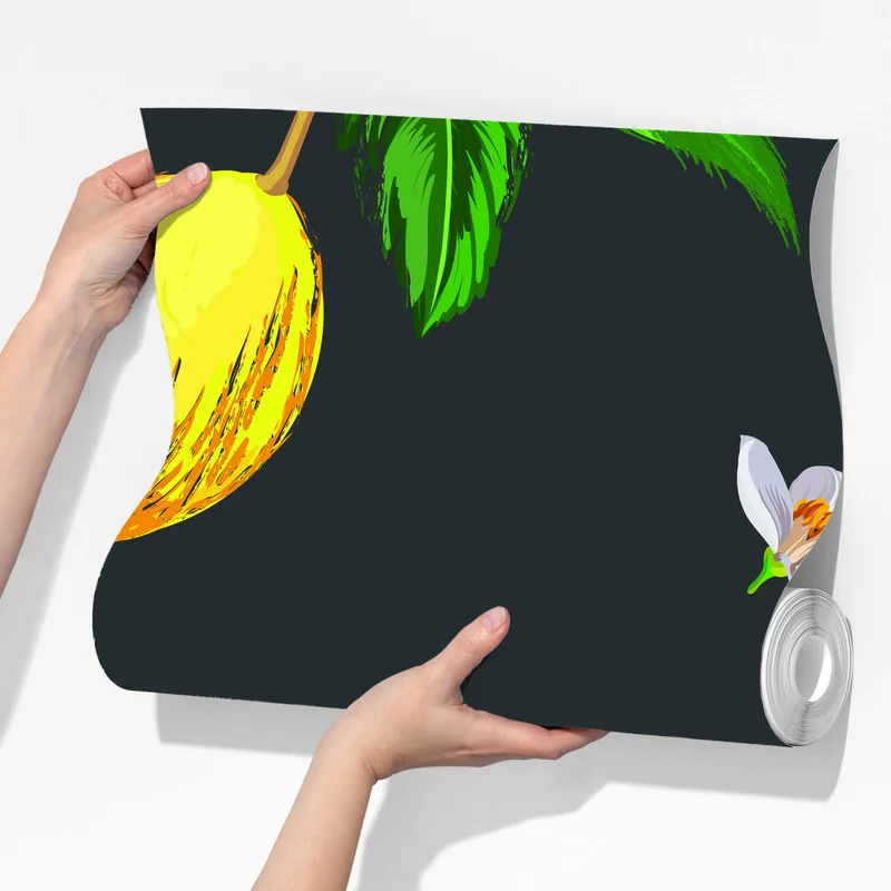 Fototapete leuchtendes zitronenmuster mit grünen blättern Fototapete leuchtendes zitronenmuster mit grünen blättern