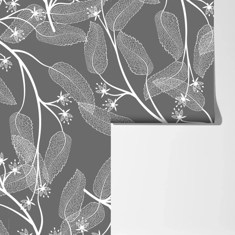 Fototapete zarte weiße blätter auf grauem hintergrund Fototapete zarte weiße blätter auf grauem hintergrund