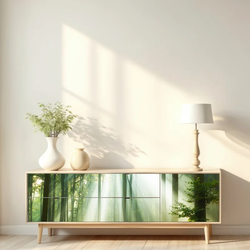 Repositionierbarer Aufkleber morgendliches licht im wald