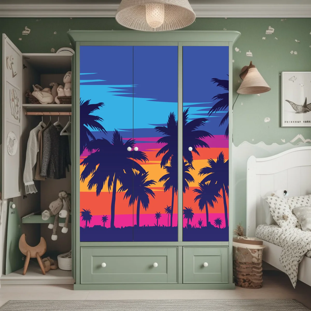 Schrankaufkleber bunter sonnenuntergang mit palmen Schrankaufkleber bunter sonnenuntergang mit palmen