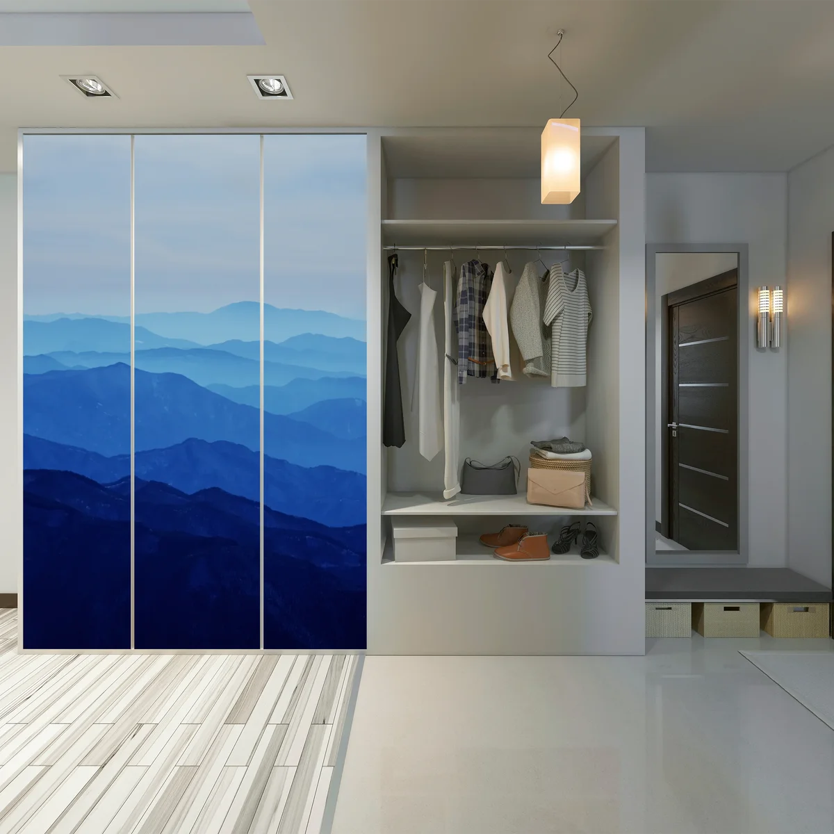 Schrankaufkleber neblige blaue bergschichten Schrankaufkleber neblige blaue bergschichten