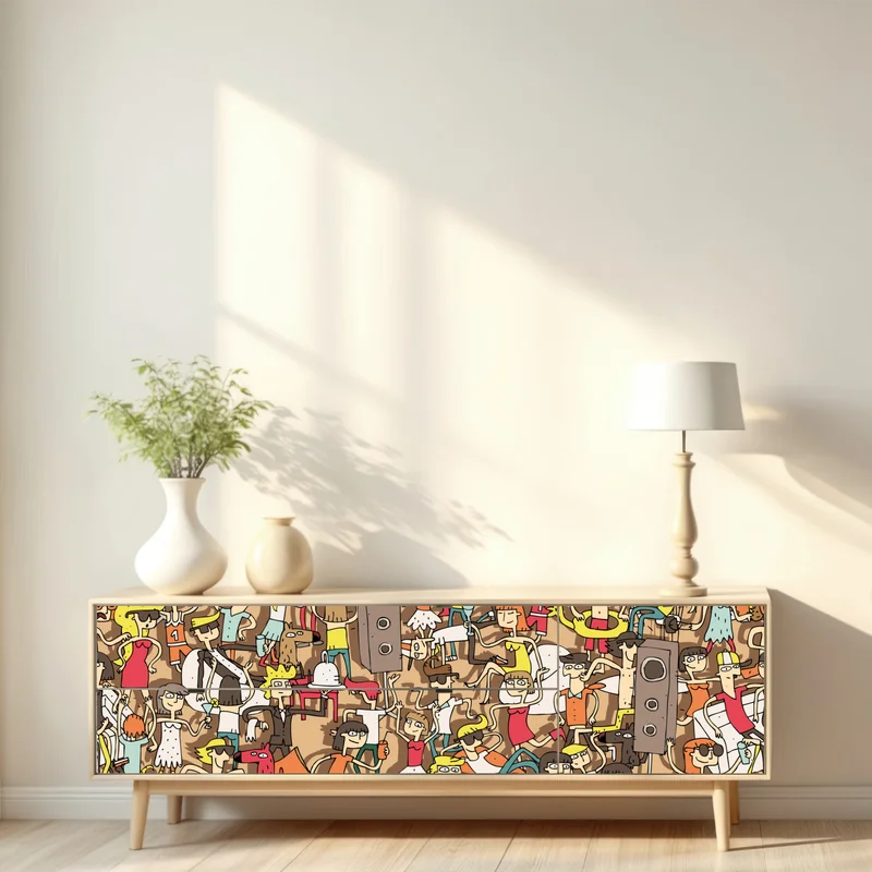 Repositionierbarer Aufkleber verspieltes party-muster mit menschen