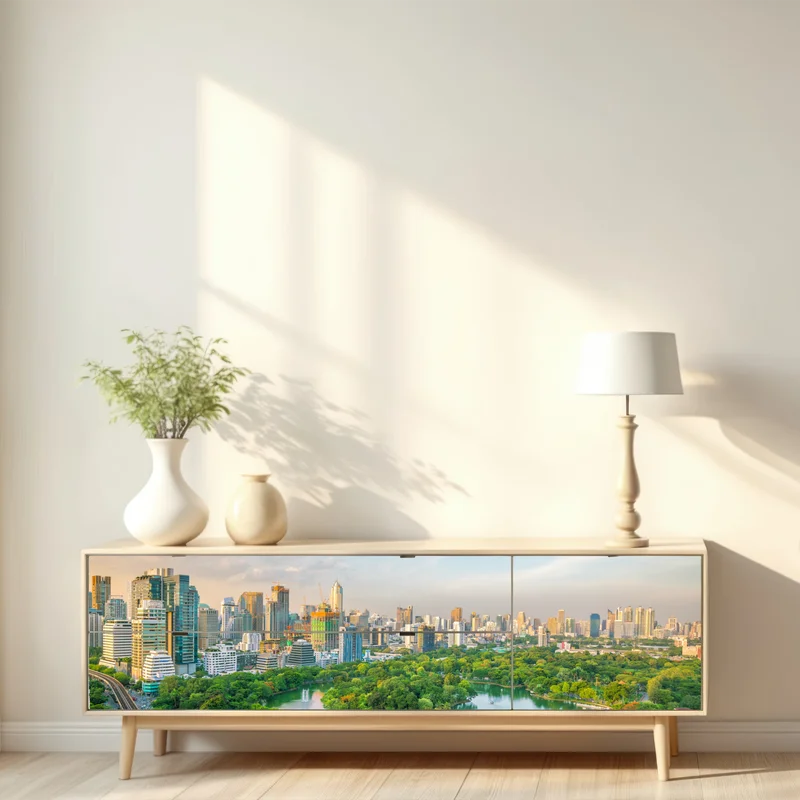 Repositionierbarer Aufkleber Bangkok skyline über dem Lumpini Park