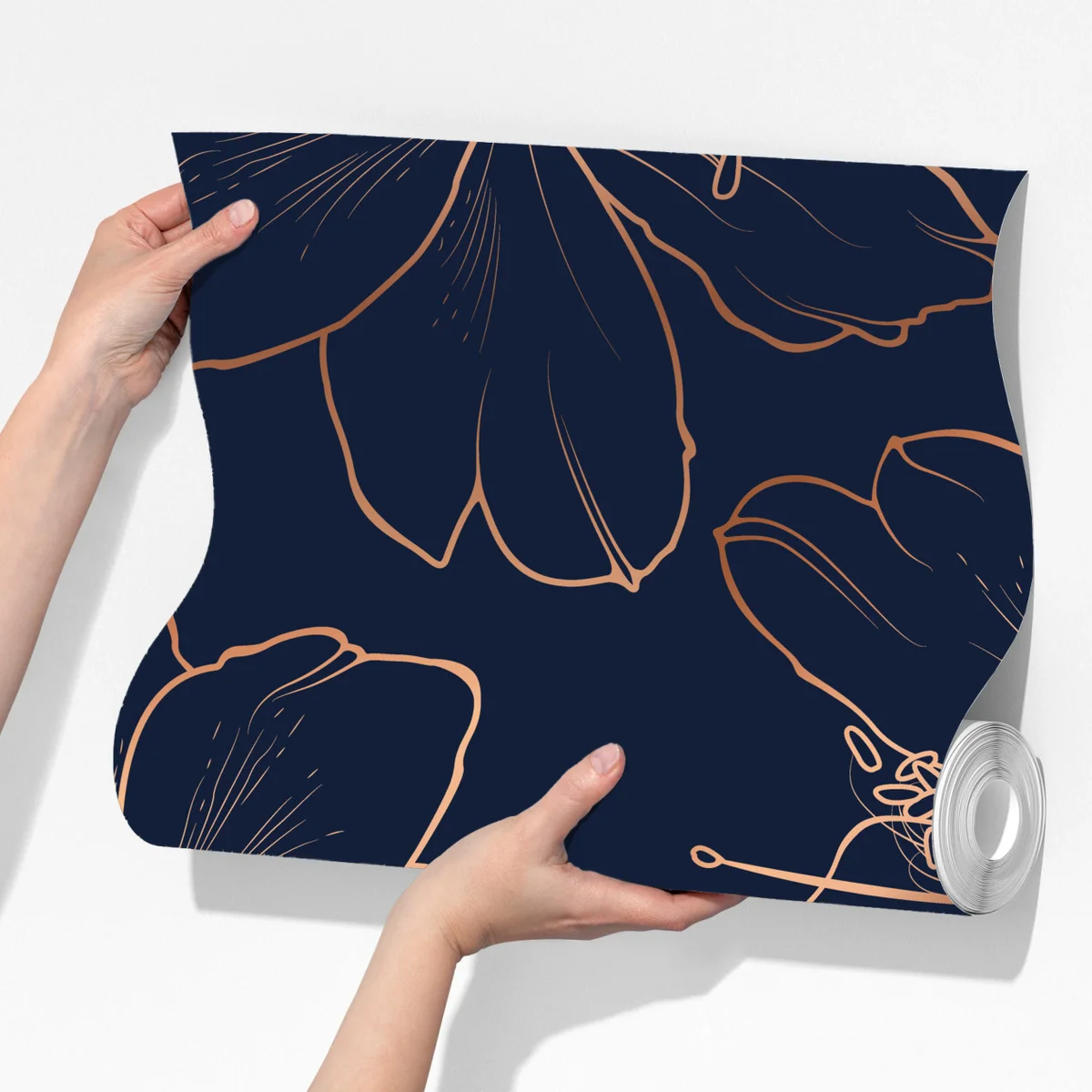 Fototapeta granatowy motyw z złotymi konturami kwiatów Fototapeta granatowy motyw z złotymi konturami kwiatów