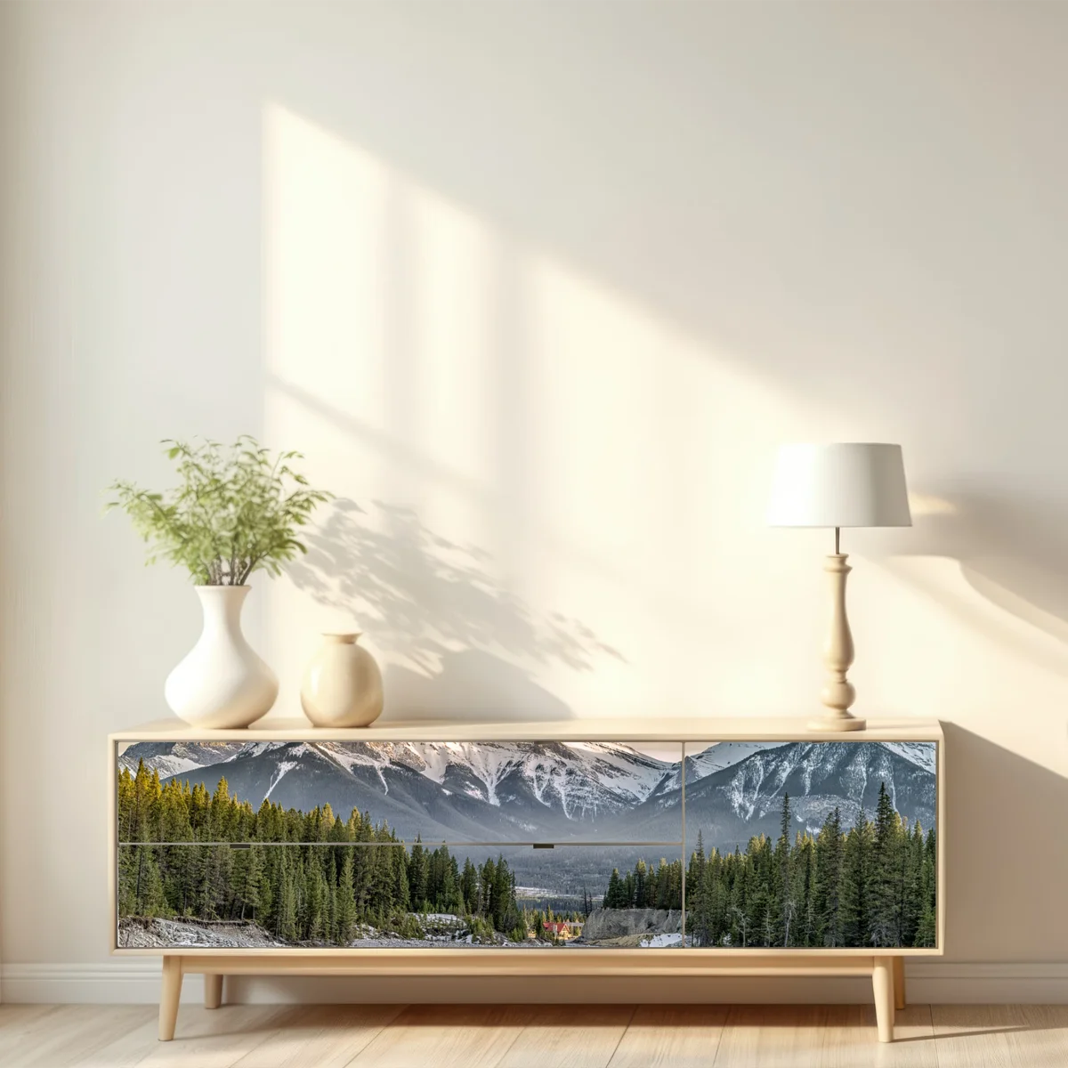 Repositionierbarer Aufkleber majestätische berggipfel und kiefernwald Repositionierbarer Aufkleber majestätische berggipfel und kiefernwald