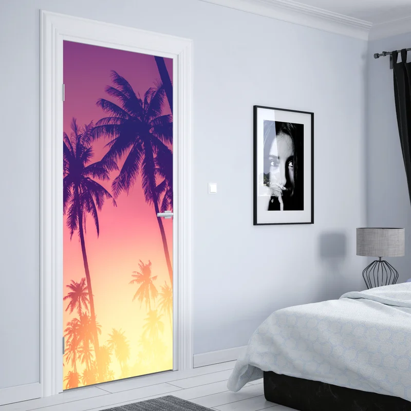 Türaufkleber tropischer sonnenuntergang mit palmensilhouette Türaufkleber tropischer sonnenuntergang mit palmensilhouette