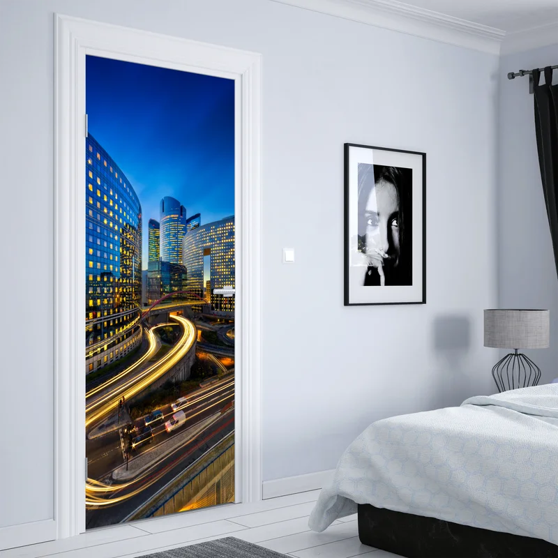 Türaufkleber moderne stadtsilhouette bei dämmerung Türaufkleber moderne stadtsilhouette bei dämmerung