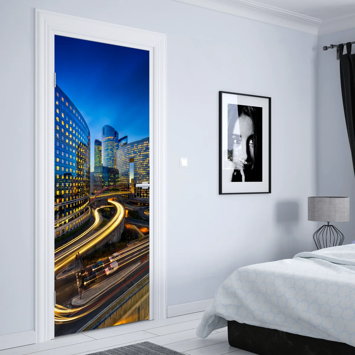 Türaufkleber moderne stadtsilhouette bei dämmerung Türaufkleber moderne stadtsilhouette bei dämmerung