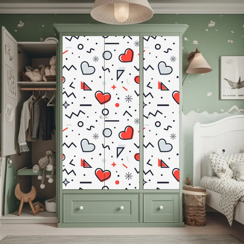 Schrankaufkleber verspieltes herzenmuster auf weißem hintergrund