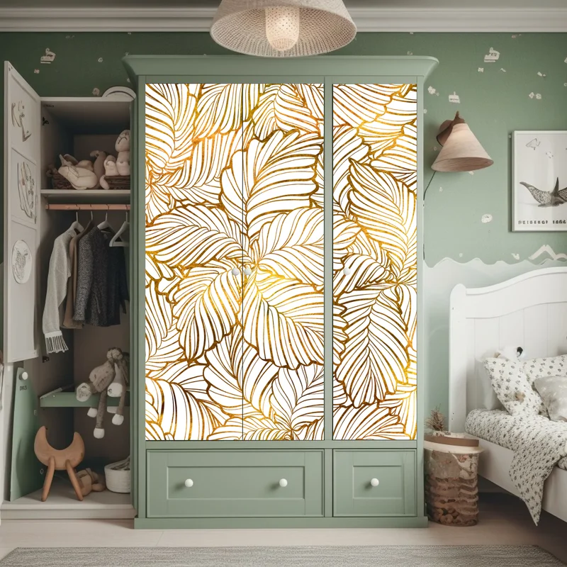 Schrankaufkleber goldenes blatt line art muster