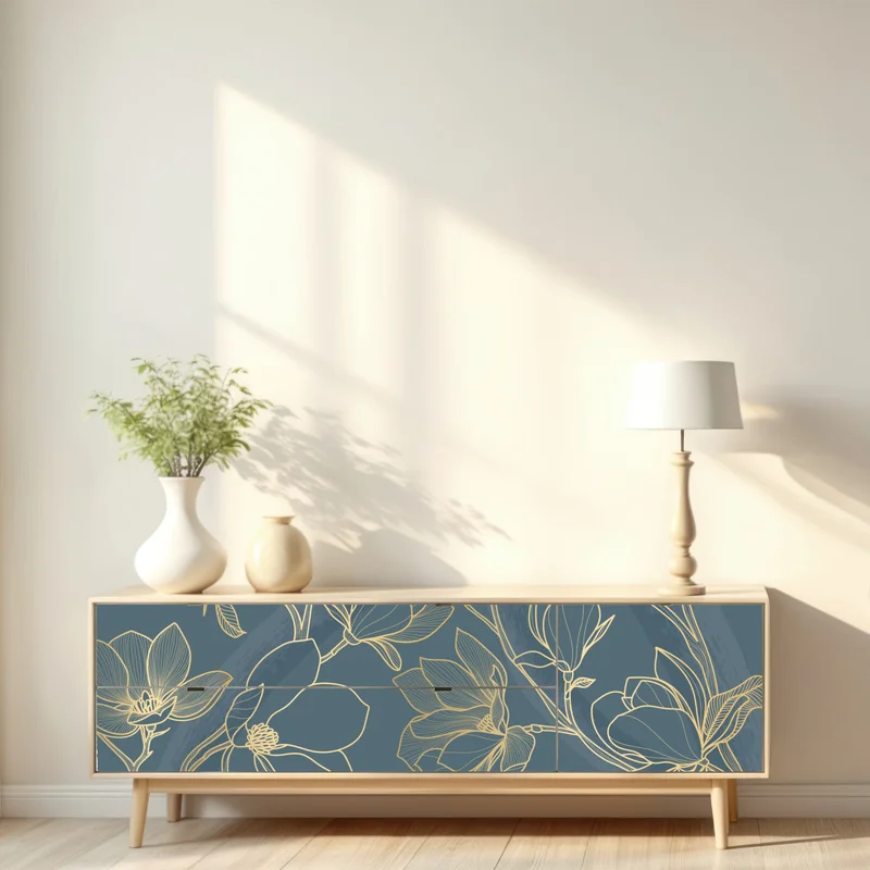 Repositionierbarer Aufkleber goldene magnolie auf türkisfarbenem hintergrund