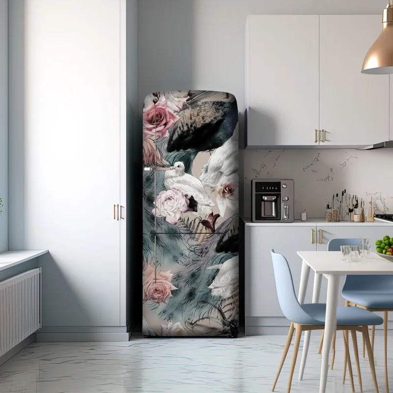 Kühlschrankaufkleber aquarellmuster mit vögeln und rosen Kühlschrankaufkleber aquarellmuster mit vögeln und rosen