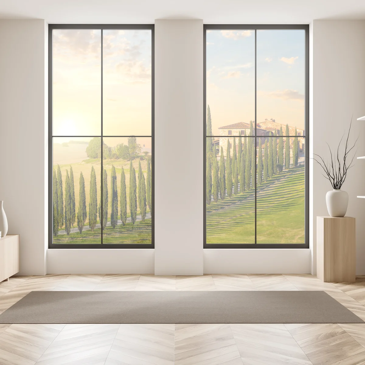 Fensteraufkleber Toskana sonnenuntergang zypressenallee Fensteraufkleber Toskana sonnenuntergang zypressenallee