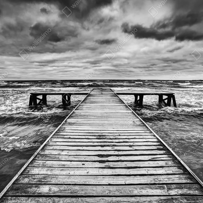 Laptop-Aufkleber dramatischer schwarzweiß-steg in stürmischer see Laptop-Aufkleber dramatischer schwarzweiß-steg in stürmischer see