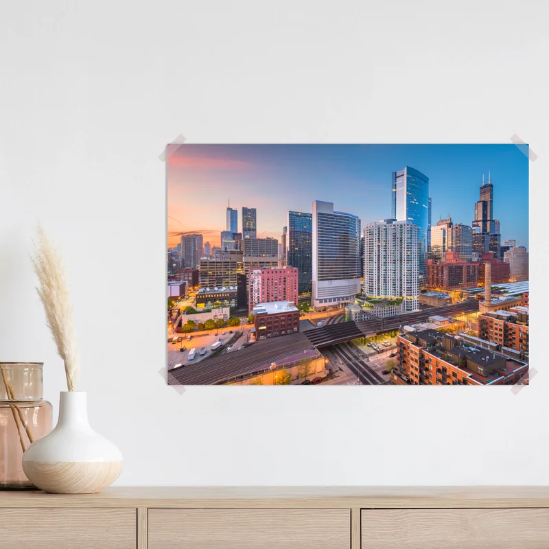 Poster Chicago skyline bei dämmerung Poster Chicago skyline bei dämmerung