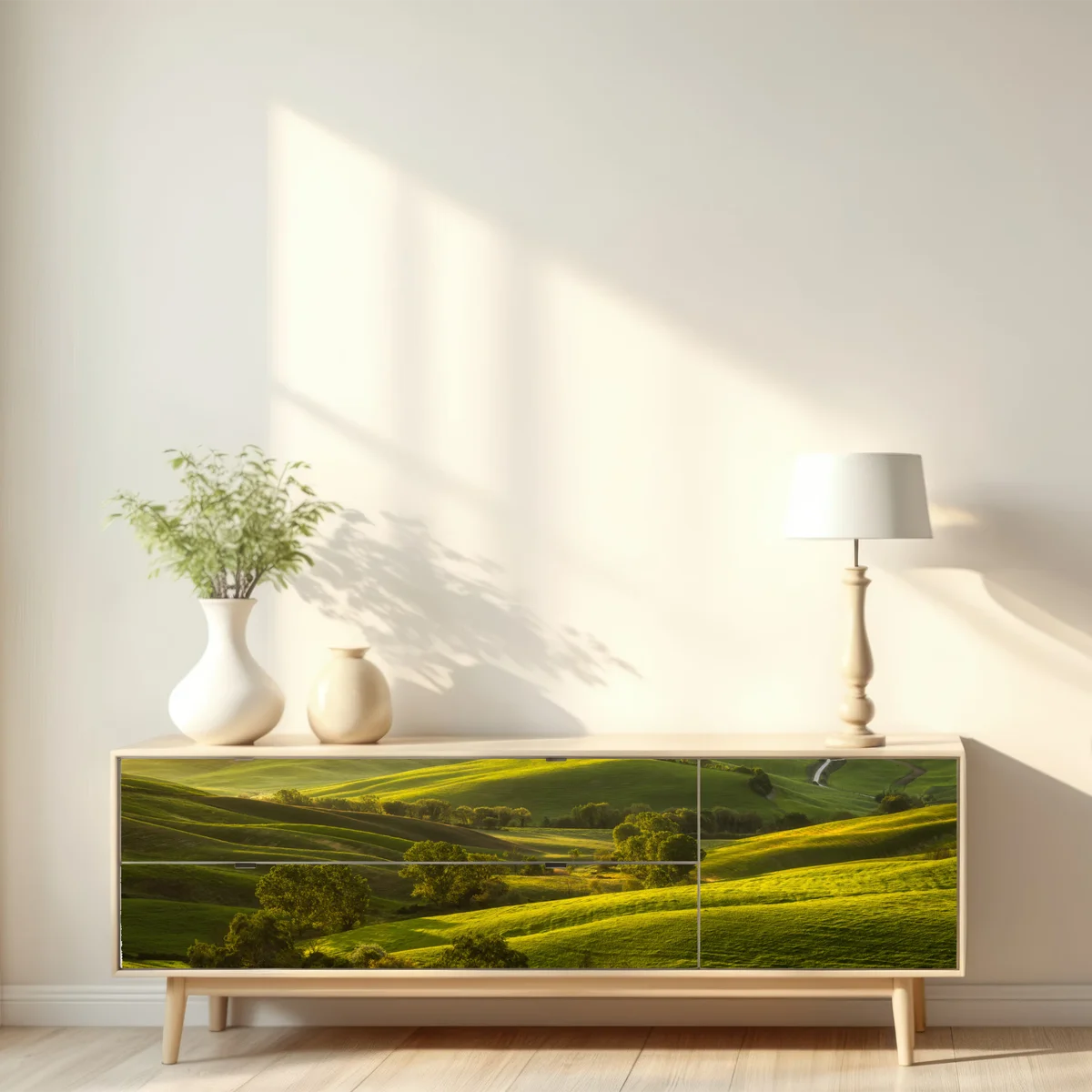 Repositionierbarer Aufkleber sonnenbeschienene grüne hügel Repositionierbarer Aufkleber sonnenbeschienene grüne hügel