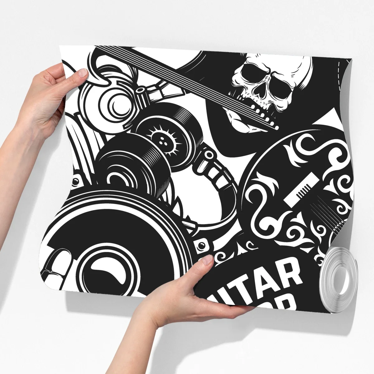 Fototapete rock-collage mit schädel und gitarre Fototapete rock-collage mit schädel und gitarre