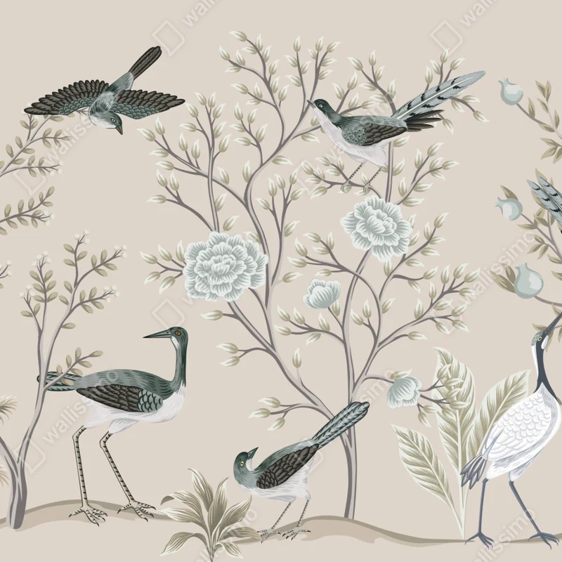 Repositionierbarer Aufkleber elegante vögel und blühende zweige Repositionierbarer Aufkleber elegante vögel und blühende zweige