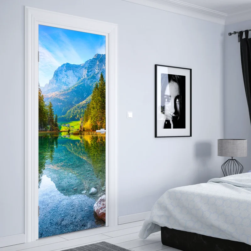 Türaufkleber Hintersee herbstliche see- und bergspiegelung Türaufkleber Hintersee herbstliche see- und bergspiegelung