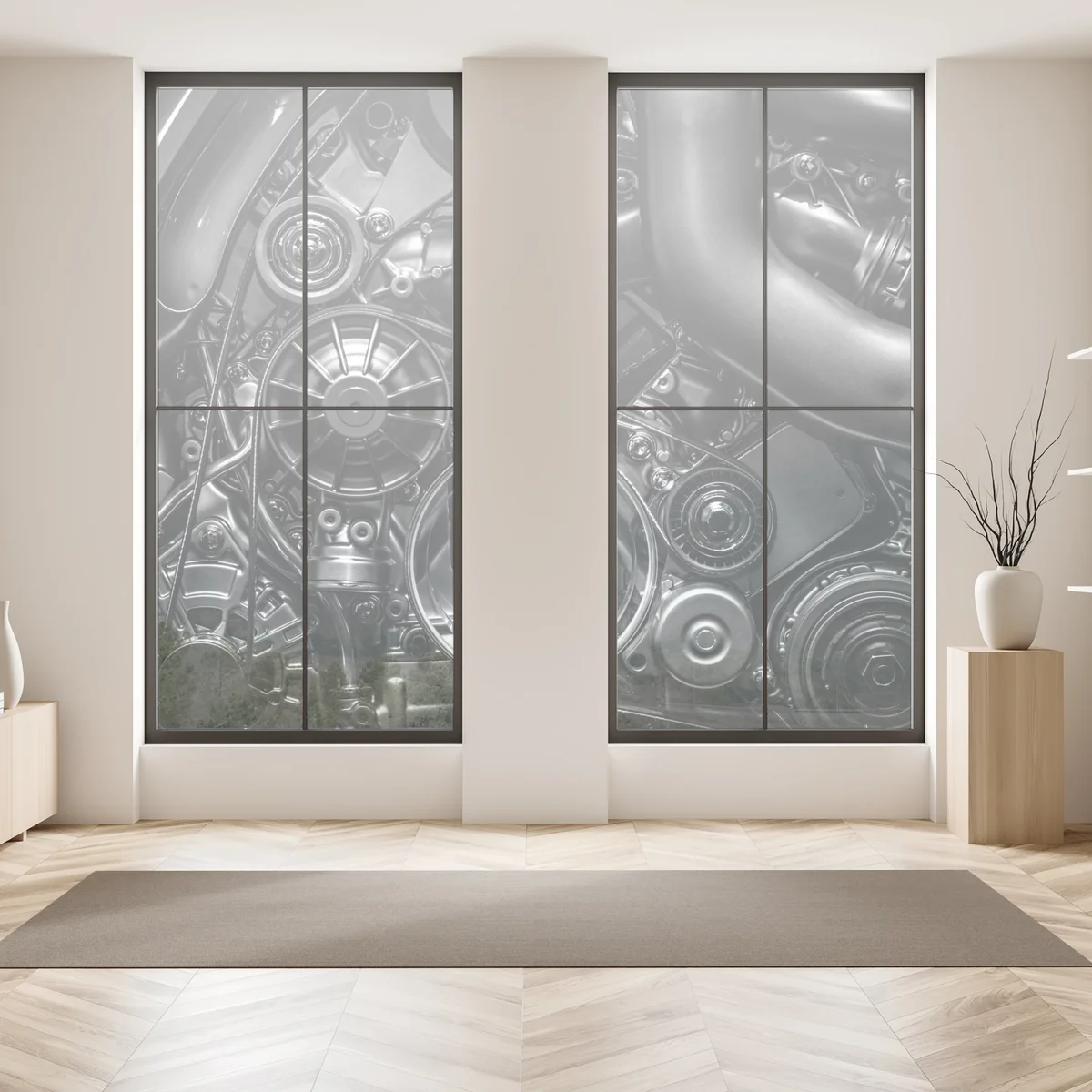 Fensteraufkleber präzise motor-nahaufnahme im industrial-stil Fensteraufkleber präzise motor-nahaufnahme im industrial-stil