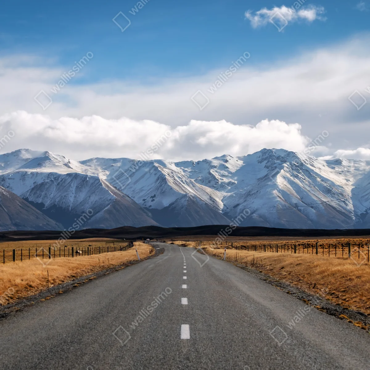 Fototapete straße zur schneebedeckten bergwelt, Neuseeland Fototapete straße zur schneebedeckten bergwelt, Neuseeland