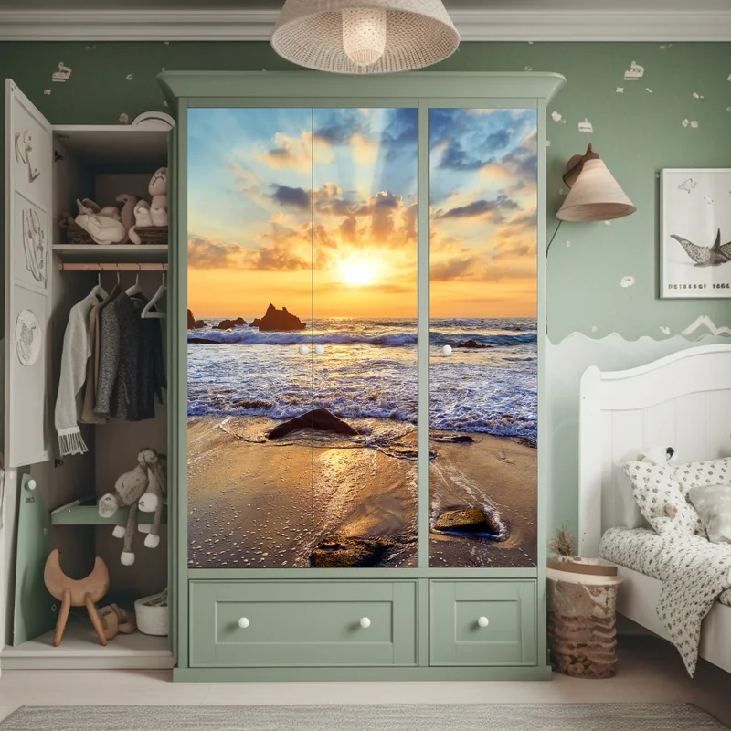 Schrankaufkleber sonnenuntergang an der felsigen küste