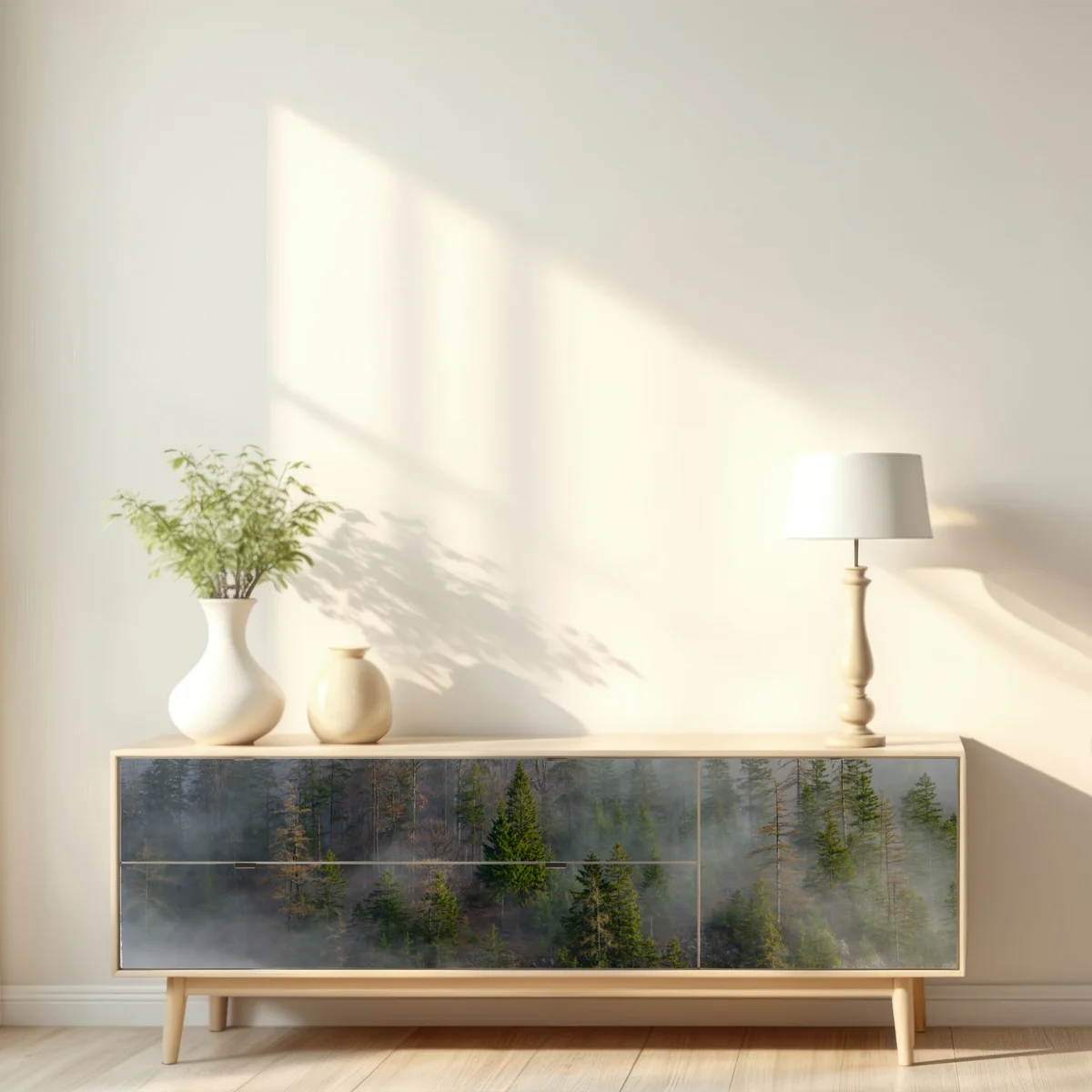 Repositionierbarer Aufkleber nebliger bergwald Repositionierbarer Aufkleber nebliger bergwald