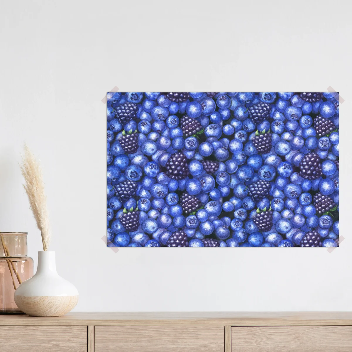 Poster aquarellmuster mit blaubeeren und brombeeren Poster aquarellmuster mit blaubeeren und brombeeren