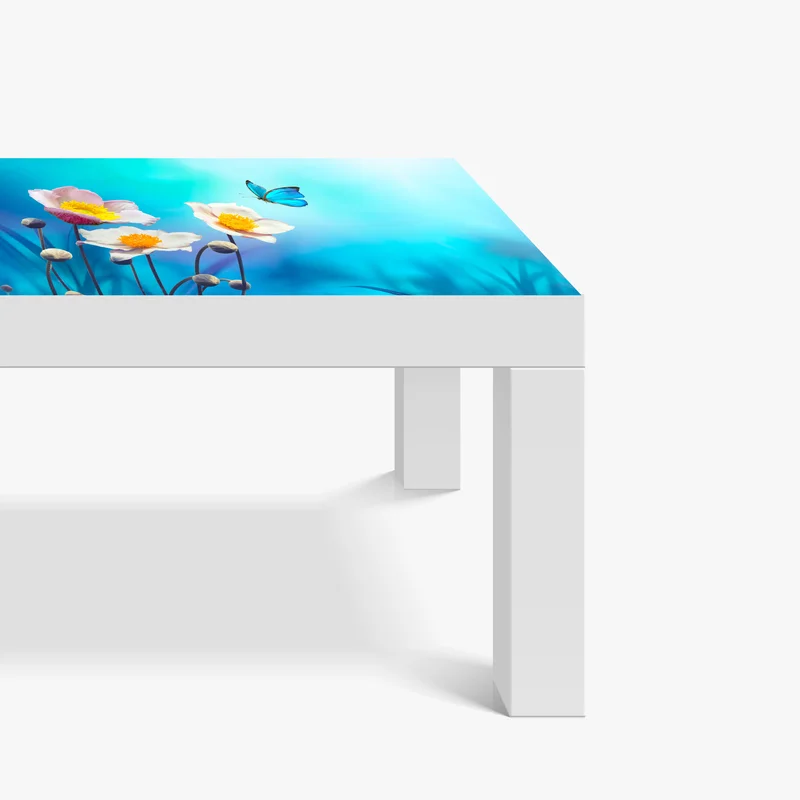 Tischaufkleber und Schreibtischaufkleber zarte rosa anemonen und blauer schmetterling