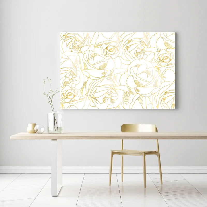 Leinwandbild goldene rosen linienzeichnung Leinwandbild goldene rosen linienzeichnung