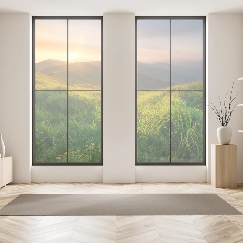 Fensteraufkleber sonnenaufgang über dem smaragdgrünen bergtal Fensteraufkleber sonnenaufgang über dem smaragdgrünen bergtal