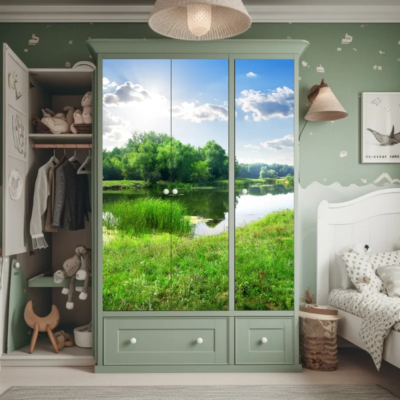 Schrankaufkleber sonnige wiese am fluss Schrankaufkleber sonnige wiese am fluss