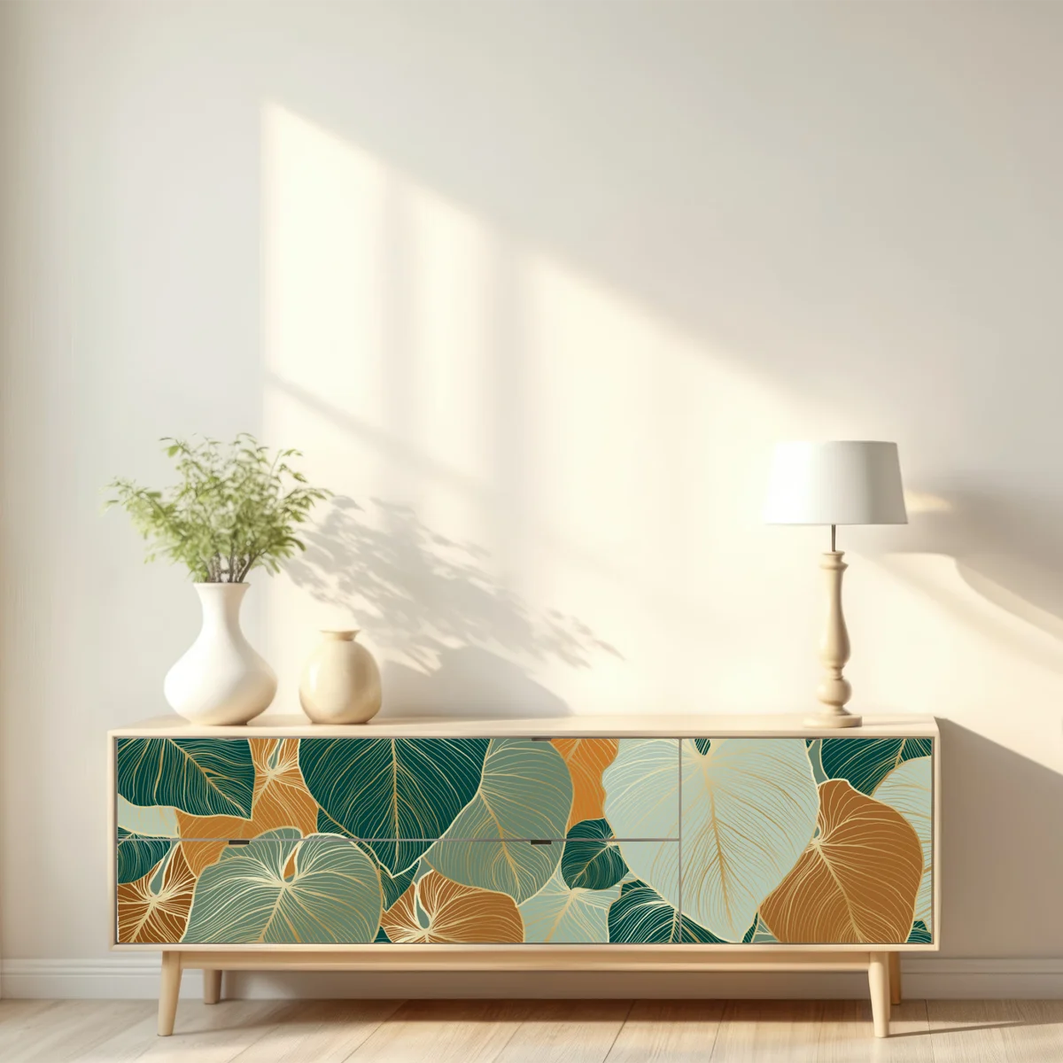 Repositionierbarer Aufkleber türkis-goldenes botanisches blättermuster Repositionierbarer Aufkleber türkis-goldenes botanisches blättermuster