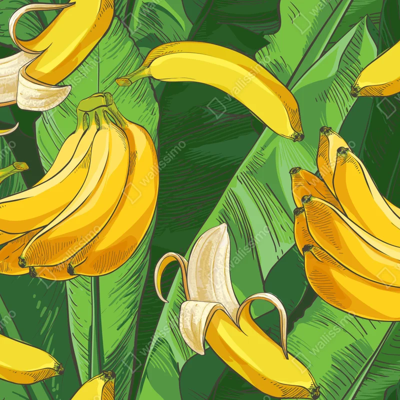 Repositionierbarer Aufkleber tropisches bananenmuster mit bananenblättern Repositionierbarer Aufkleber tropisches bananenmuster mit bananenblättern