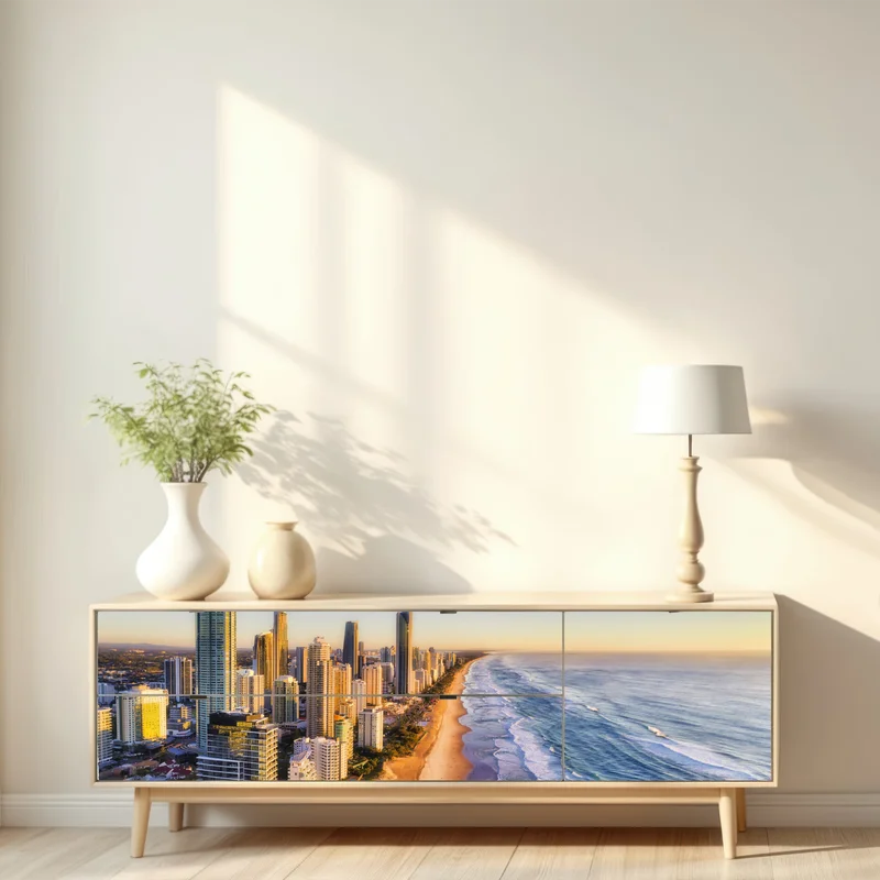 Repositionierbarer Aufkleber sonnenaufgang über Surfers Paradise skyline