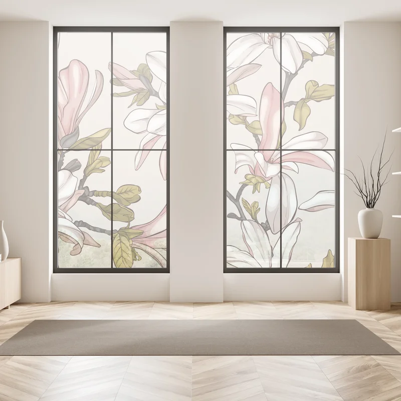 Fensteraufkleber pastell magnolien auf beigem grund