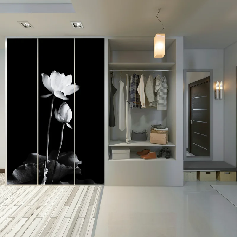 Schrankaufkleber weißer lotus in monochrom
