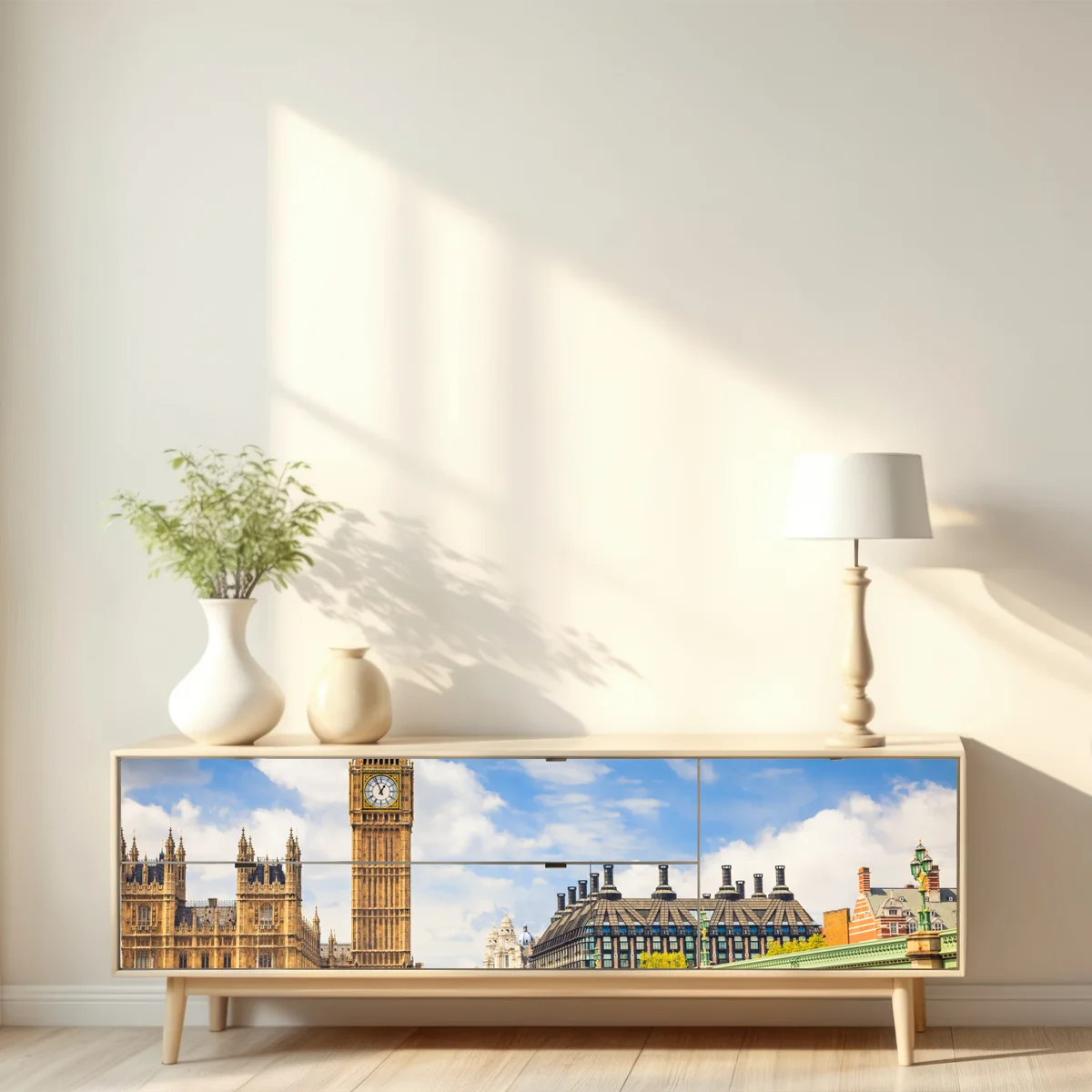 Repositionierbarer Aufkleber London panorama mit uhrturm Big Ben und Westminster Bridge Repositionierbarer Aufkleber London panorama mit uhrturm Big Ben und Westminster Bridge