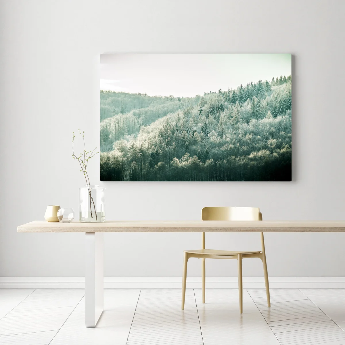 Leinwandbild nebliger reifbedeckter wald Leinwandbild nebliger reifbedeckter wald