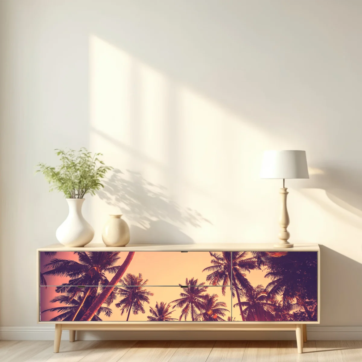 Repositionierbarer Aufkleber vintage tropischer sonnenuntergang mit palmen Repositionierbarer Aufkleber vintage tropischer sonnenuntergang mit palmen