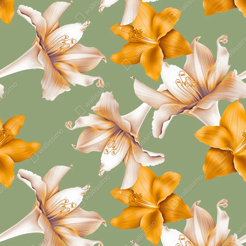 Fototapete goldene lilien botanisches muster Fototapete goldene lilien botanisches muster