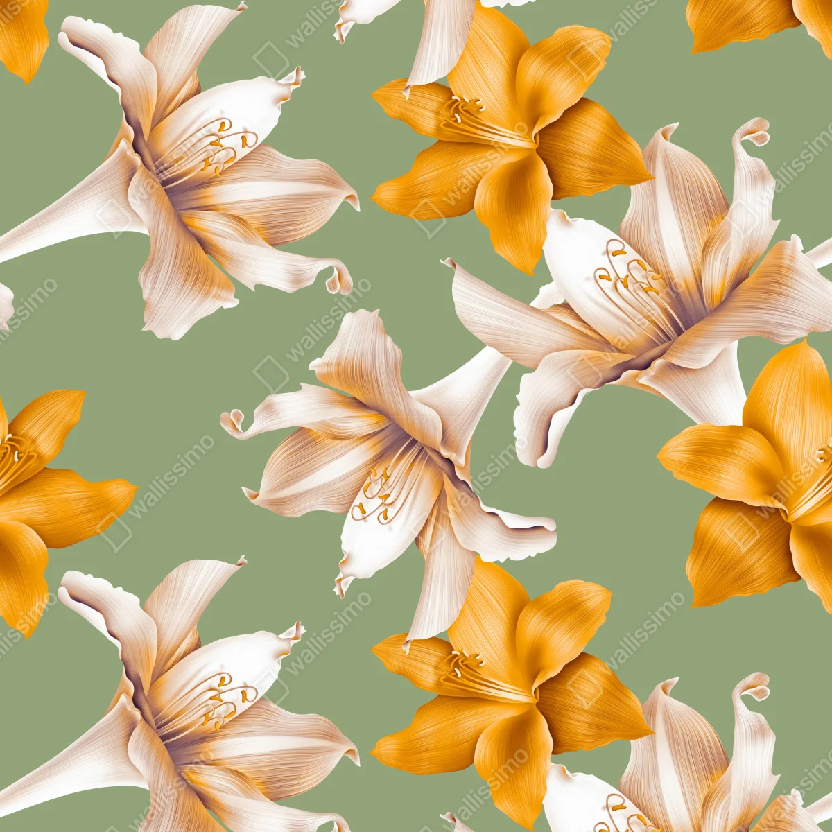 Fototapete goldene lilien botanisches muster Fototapete goldene lilien botanisches muster