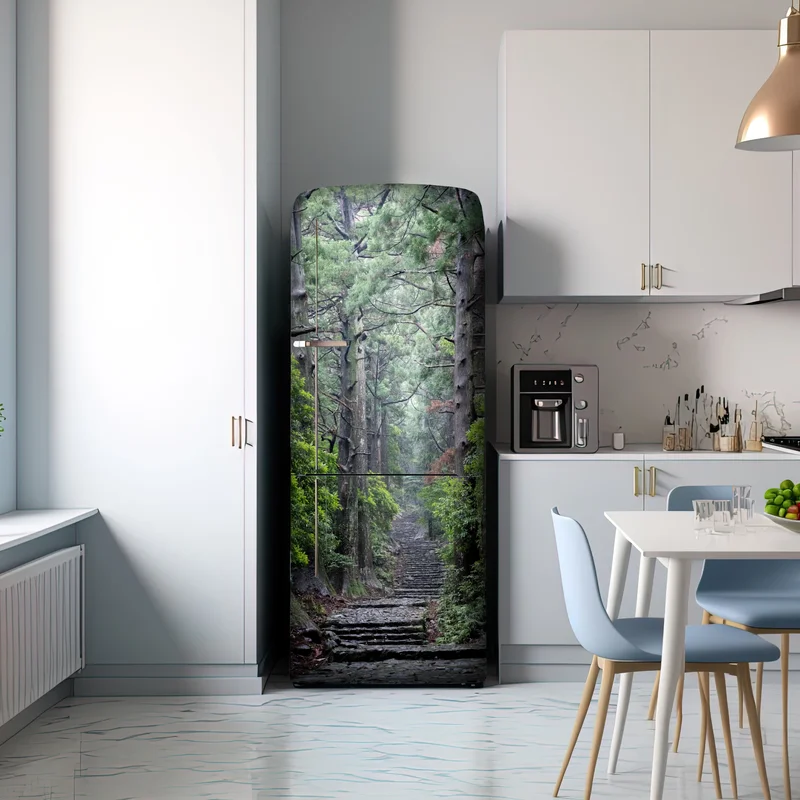 Kühlschrankaufkleber mystischer waldweg zwischen alten bäumen