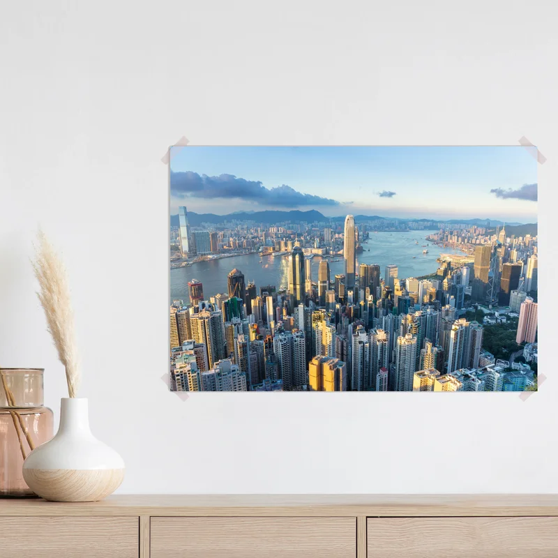 Poster panorama von Hongkong bei sonnenuntergang Poster panorama von Hongkong bei sonnenuntergang