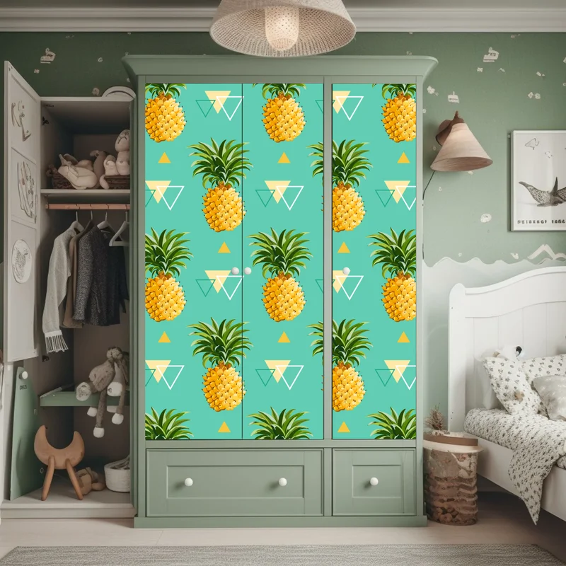 Schrankaufkleber tropisches ananasmuster auf türkisfarbenem hintergrund