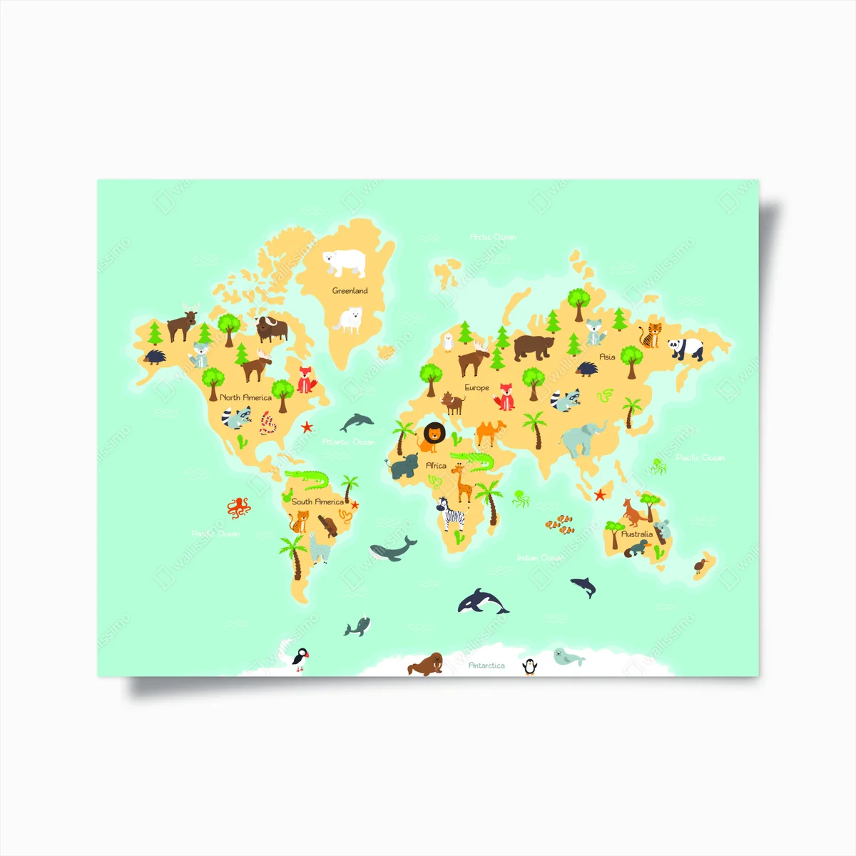 Poster pastellweltkarte mit tieren • Poster bei Wallnifity® Poster pastellweltkarte mit tieren • Poster bei Wallnifity®