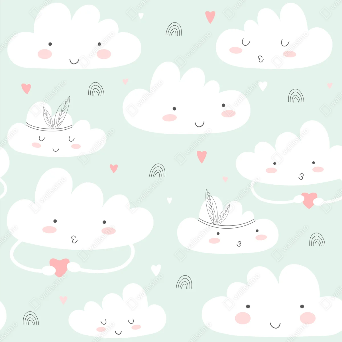 Repositionierbarer Aufkleber lächelnde wolken pastellmuster fürs kinderzimmer Repositionierbarer Aufkleber lächelnde wolken pastellmuster fürs kinderzimmer