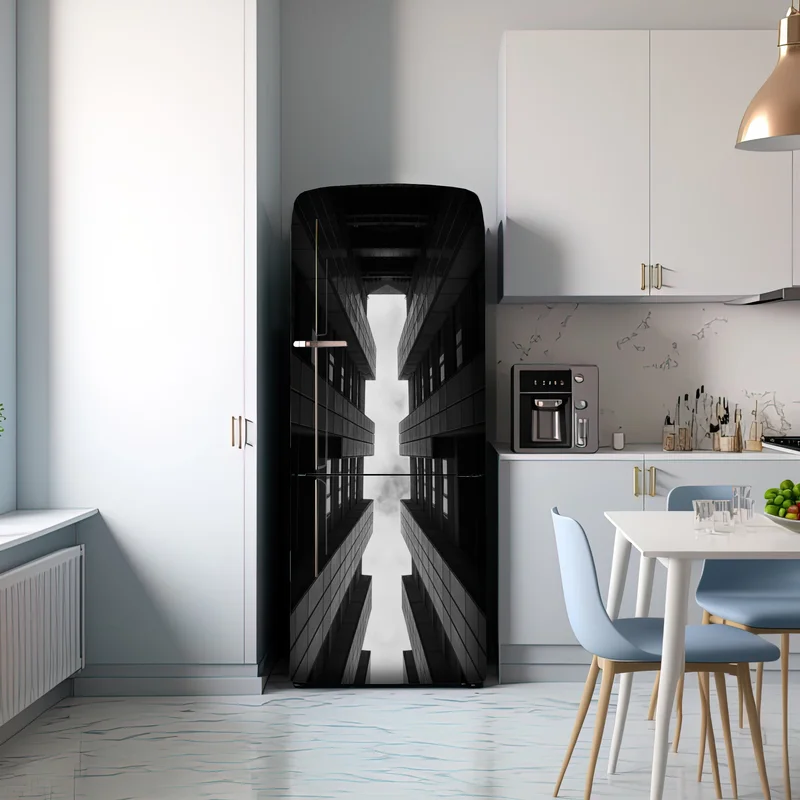 Kühlschrankaufkleber vertikale städtische symmetrie in monochrom
