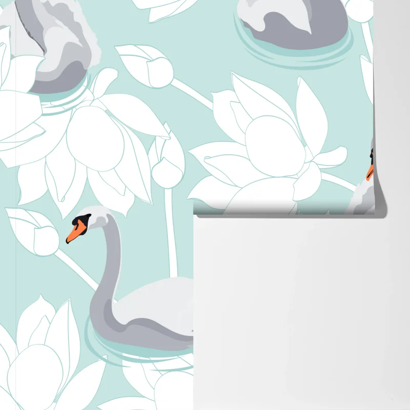 Fototapeta spokojne łabędzie i lotosy Fototapeta spokojne łabędzie i lotosy